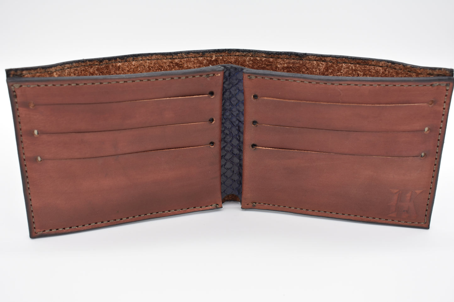 Billfold Brown Leather with Galaxy Blue/Purple Pyth0n Inlay