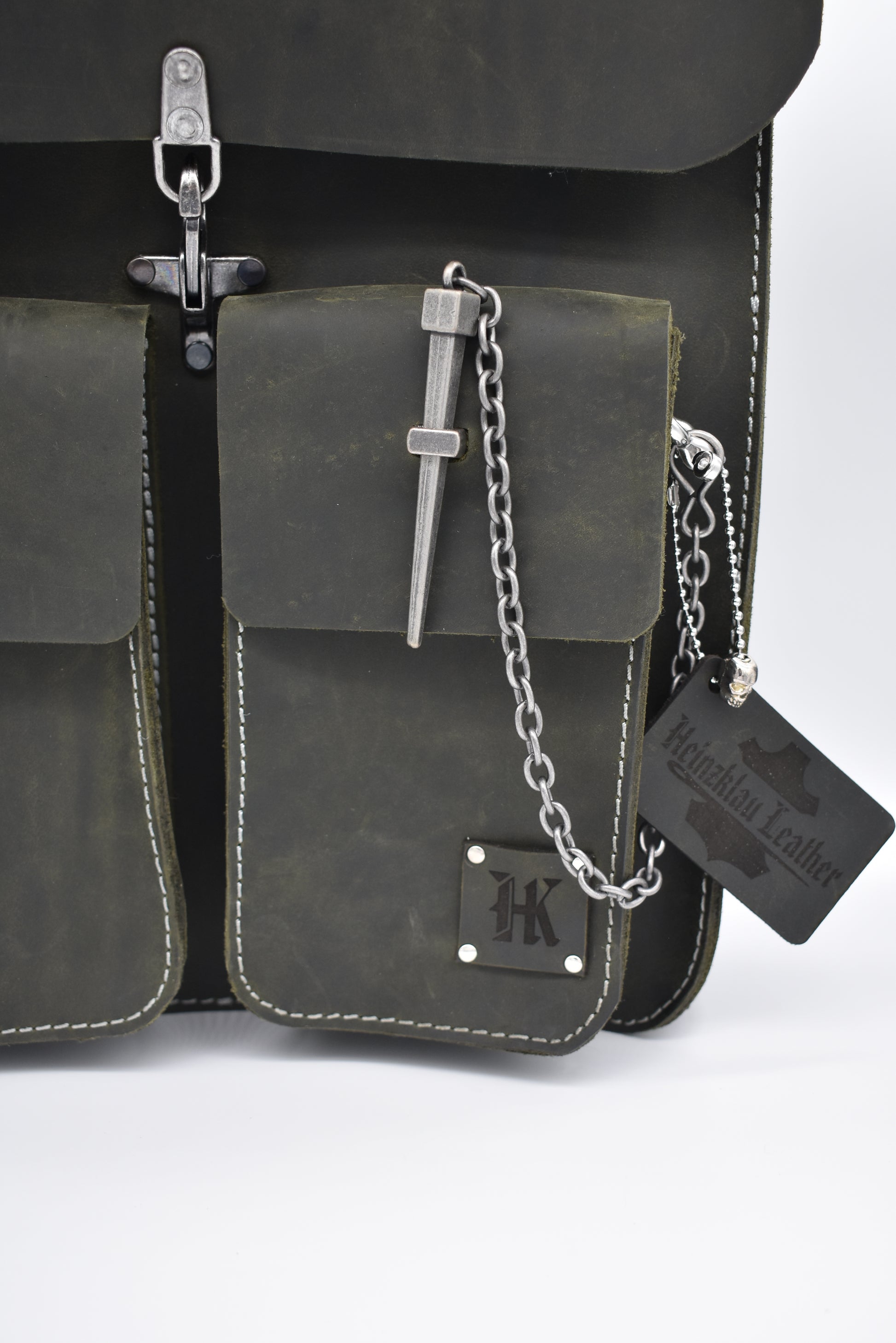 alpine swiss genuine leather backpack purse handbags Alpine Bag Forest Green Oil-Tanned Silver Hardwear and Silver Stitchin – Heinzklau Leather