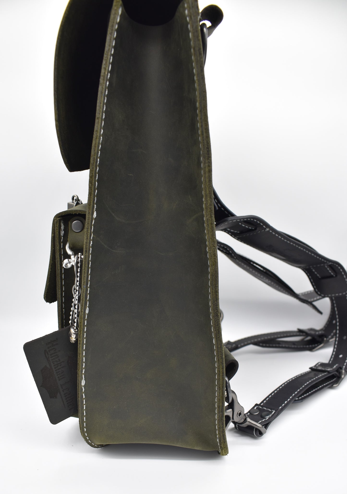 Alpine Bag Forest Green Oil-Tanned Silver Hardwear and Silver Stitching